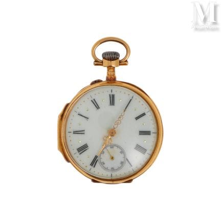 18K yellow gold (750°/°°) pocket watch, white enam