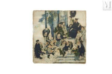 CHINE, fin du XIXe siècle
Plaque décorative en mar