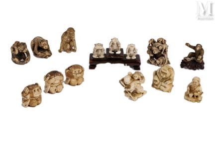 CHINE, XIXe siècle
Ensemble de quatorze figurines 