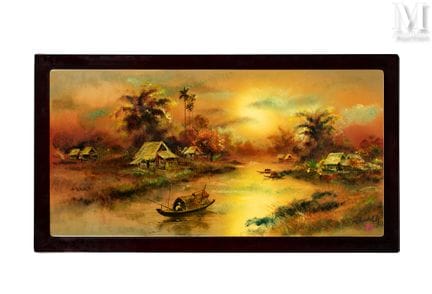VIETNAM, Atelier de Thanh Le, XXe siècle
"Sampan s