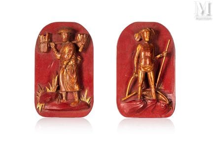 VIETNAM, XXe siècle
Paire d'éléments en bois sculp