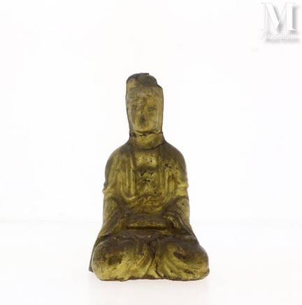 CHINE, XIXe siècle
Statue en bois doré
Figurant un
