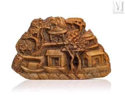 CHINE, XIXe siècle
Groupe en stéatite sculptée
Fig