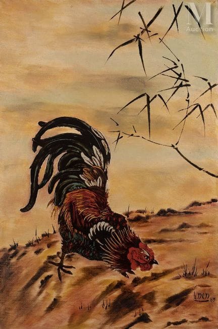 VIETNAM, siglo XX
Gallo, 1983
Panel de madera pint
