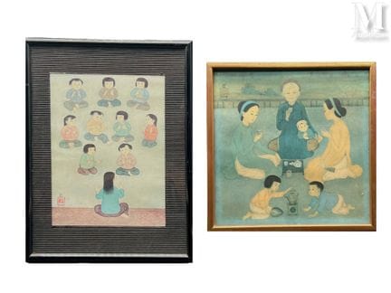 MAI TRUNG THU（1906-1980），后
两幅版画
包括 "Cérémonie du t
