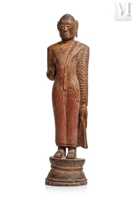 SRI LANKA, XIXe siècle
Statuette en bois polychrom