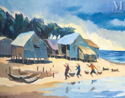 Ⓟ TA KIM DUNG (nacido en 1945)
"Pescadores junto a