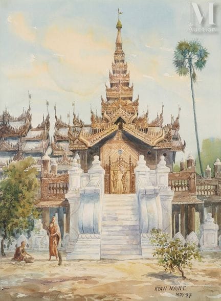 U KYAW NYUNT (1924-2003)
"Vue d'un temple, Birmani