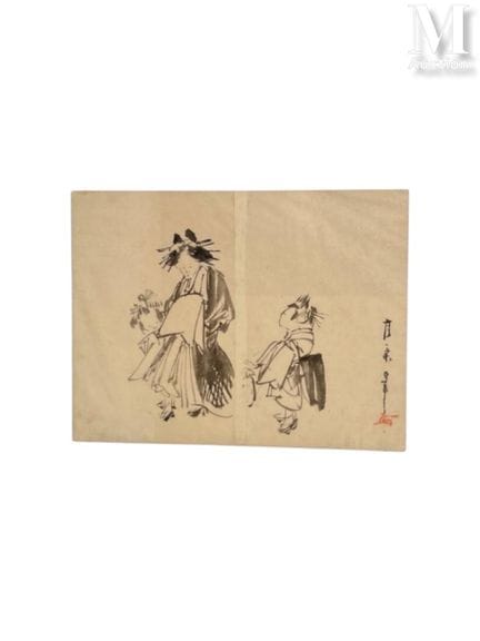 JAPON, XIXe siècle
Encre de Chine sur papier
Femme
