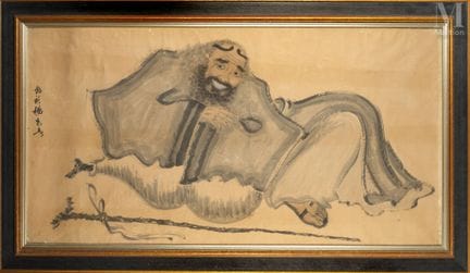 JAPON, XIXe siècle
"Daruma allongé"
Peinture au la