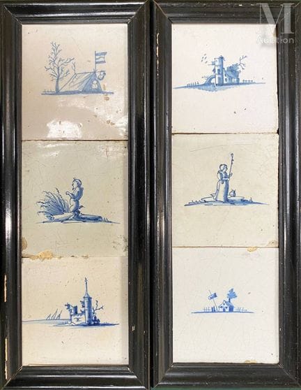 DELFT, siglo XVIII
Conjunto de seis azulejos de lo