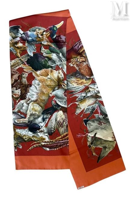 HERMÈS PARIS
Long printed silk stole, “Gibiers” de
