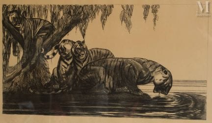 Anonymous
"Tigers Drinking"
Lithograph in the styl