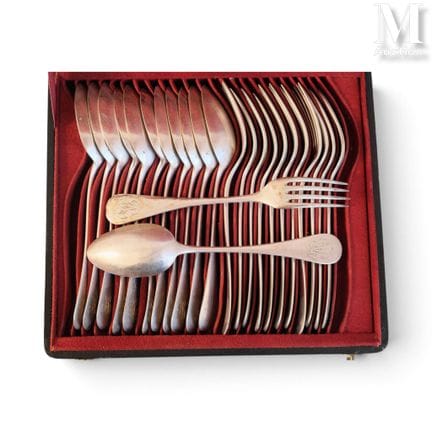 Box containing silver cutlery, Minerva hallmark
Bo