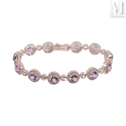 Silver bracelet (925°/°°) set with alternating whi