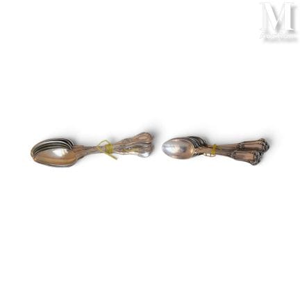 Set of twelve vermeil teaspoons and twelve silver 