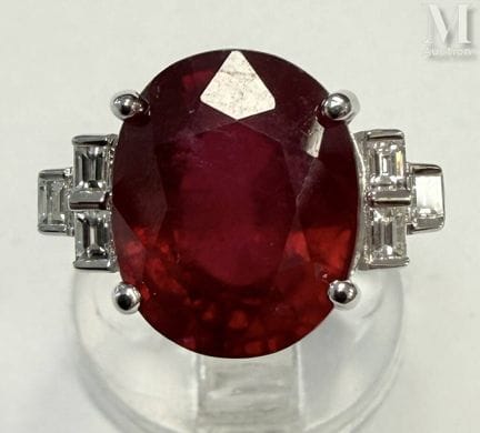 Art Deco-style ring in 750°/ (18K) white gold, set