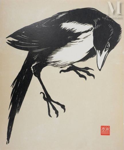 URUSHIBARA Mokuchu
White-billed Magpie, c. 1930
Mo