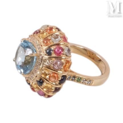 Silver and vermeil ring featuring a topaz (5.30 ct