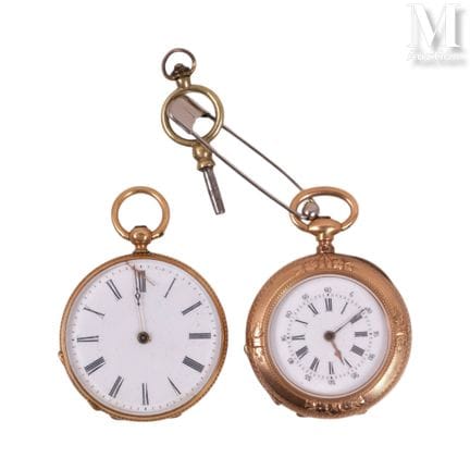 Two gold ladies' watches with keys. Weight: 50 gra