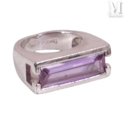Modern silver ring set with an amethyst. Designed 