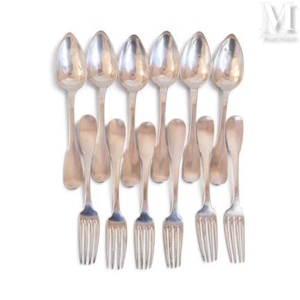 Set of six silver place settings. First half of th