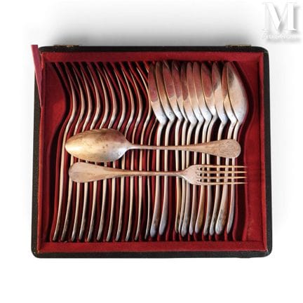 Box containing silver cutlery, Minerva hallmark
Bo
