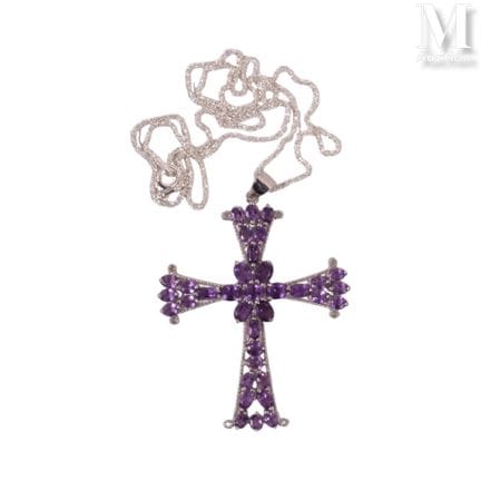 Silver necklace (925°/°°) featuring a cross set wi