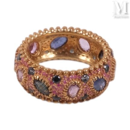 Silver and vermeil ring (925°/°°) set with multico