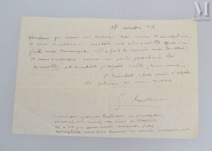 APOLLINAIRE (Guillaume), 1880–1918.
L.A.S. „G. Apo