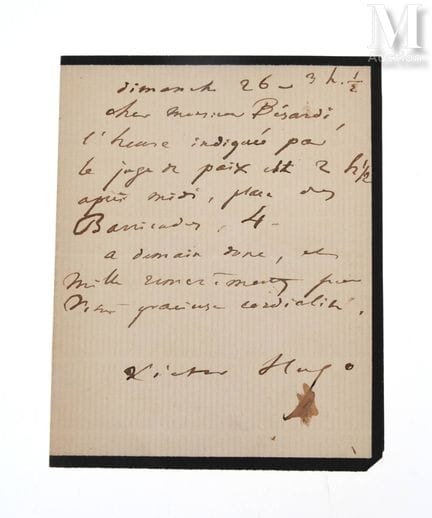 HUGO (Victor).
L.A.S. „Victor Hugo“, o. D., „Sonnt