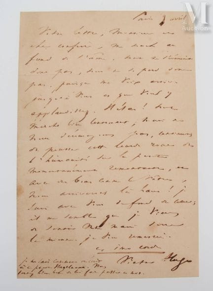 HUGO (Victor), 1802–1885.
Originalbrief „Victor Hu