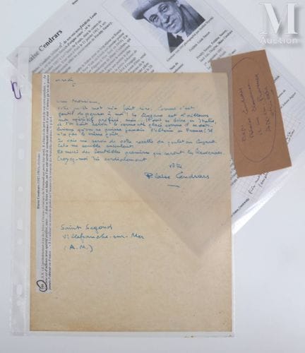 CENDRARS (Blaise), 1887–1961.
Eigenhändiger Brief 