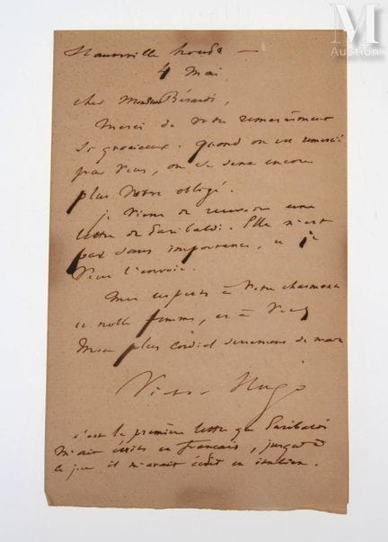 HUGO (Victor).
L.A.S. „Victor Hugo“, Hauteville Ho