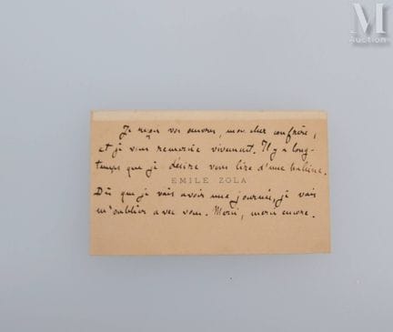 ZOLA (Émile), 1840–1902.
Signierte Visitenkarte, o