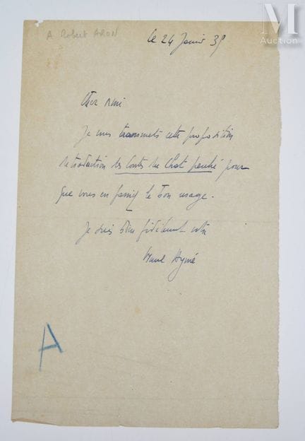 AYMÉ (Marcel), 1902–1967.
Eigenhändiger Brief „Mar