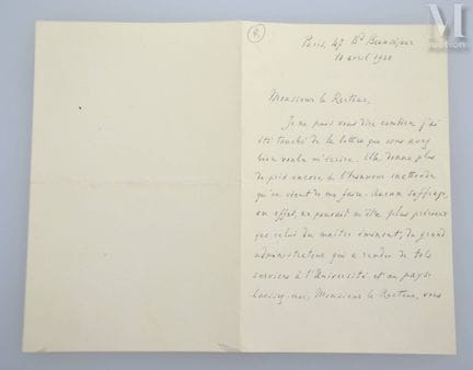 BERGSON (Henri), 1859–1941.
Handschriftlicher Brie