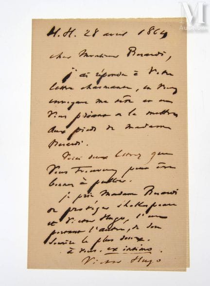 HUGO (Victor), 1802–1885.
Originalbrief „Victor Hu