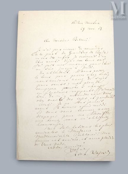WAGNER (Richard), 1813–1883.
Eigenhändiger Brief „