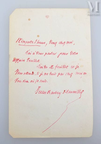 BARBEY d'AUREVILLY (Jules), 1808–1889.
Handschrift