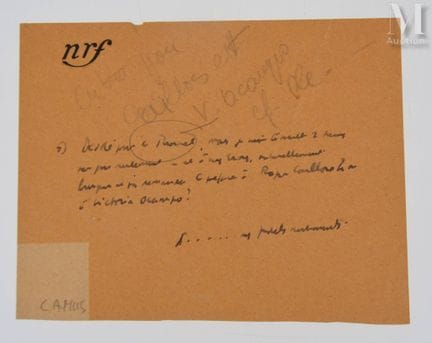 CAMUS (Albert), 1913–1960.
B.A., ohne Datum, 1 Sei