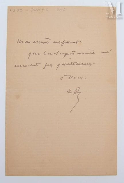 DUMAS (Alexandre), 1802–1870.
Brief „An D“, ohne D