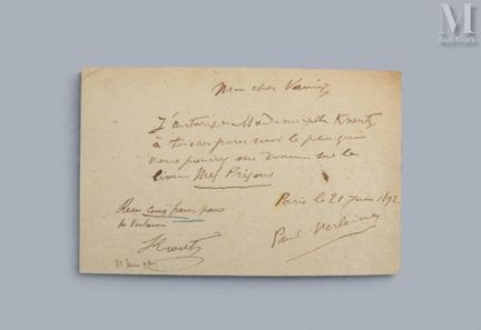 VERLAINE (Paul), 1844–1896.
P.A.S. „Paul Verlaine“