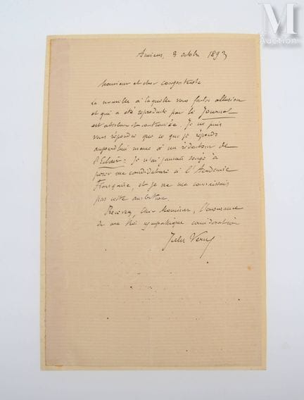 VERNE (Jules), 1828–1905.
Autograph „Jules Verne“,