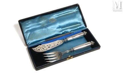 Tenedor y cuchillo para servir pescado, de metal p