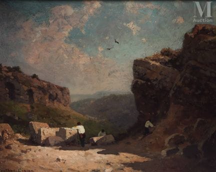 克劳德·安托万·庞图斯-西尼耶（1812-1885）
《圣日耳曼采石场的工作》
油画，画于纸板上
左
