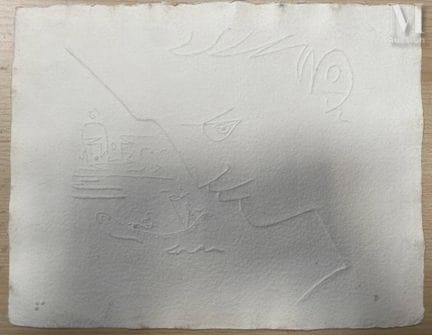 据让·科克托
《男子侧影》
压纹纸
单张尺寸：24.5 × 30.5 厘米。
有磨损、折痕和污渍。
