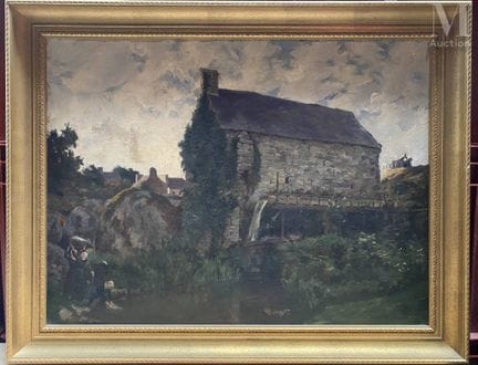 20世纪画派
磨坊旁的布列塔尼洗衣妇
布面油画
50 x 65 厘米。
右下角签名：爱德华·勒·格兰