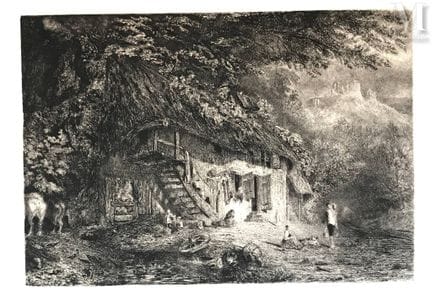 保罗·于埃（Paul HUET，1803 – 1869）
阿尔克附近的一座诺曼底草顶小屋。1836年