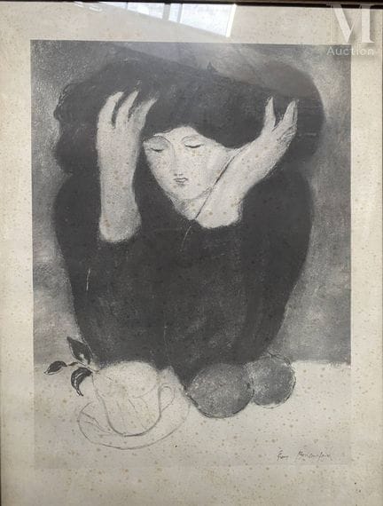 皮埃尔·邦孔潘（1938），据
《坐在桌前面对柠檬的年轻女子》
石版画
53 x 40 厘米，画面尺